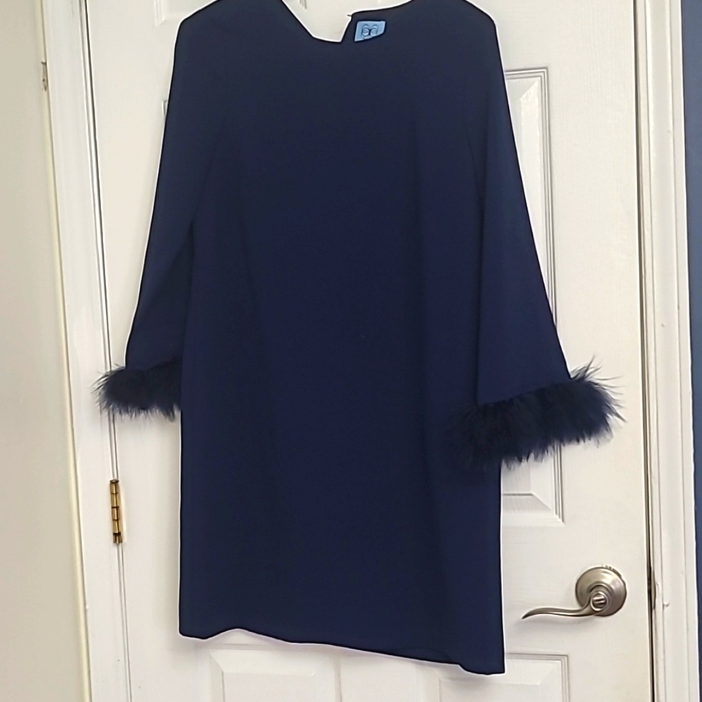 CeCe Navy Blue Feather Dress